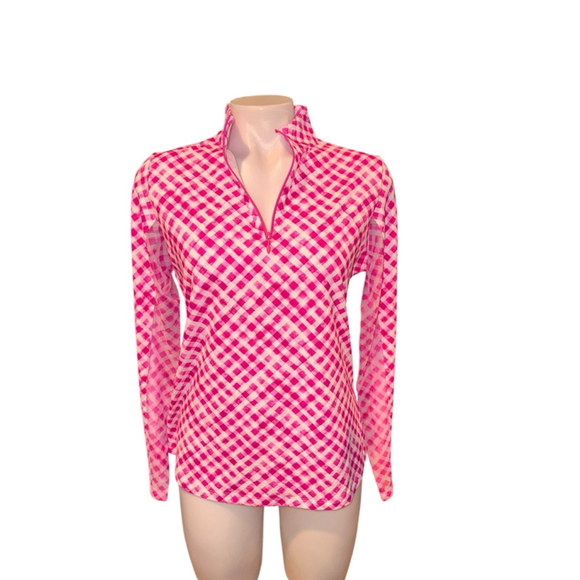 IBKUL Tops - Women's IBKUL Pink & White Gingham Long Sleeve Tee XL